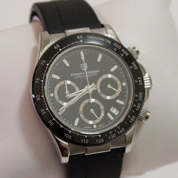 Other - Men's Meca Quartz Chronograph Tachymeter 3 Sub-Dials Date Rubber Strap 40mm